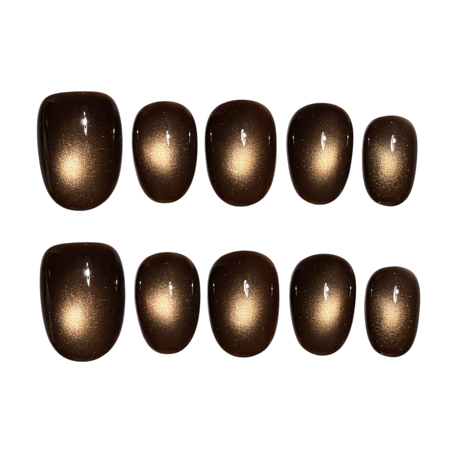 Ongles press-on brun chaud, effet verre lumineux – NailMusee