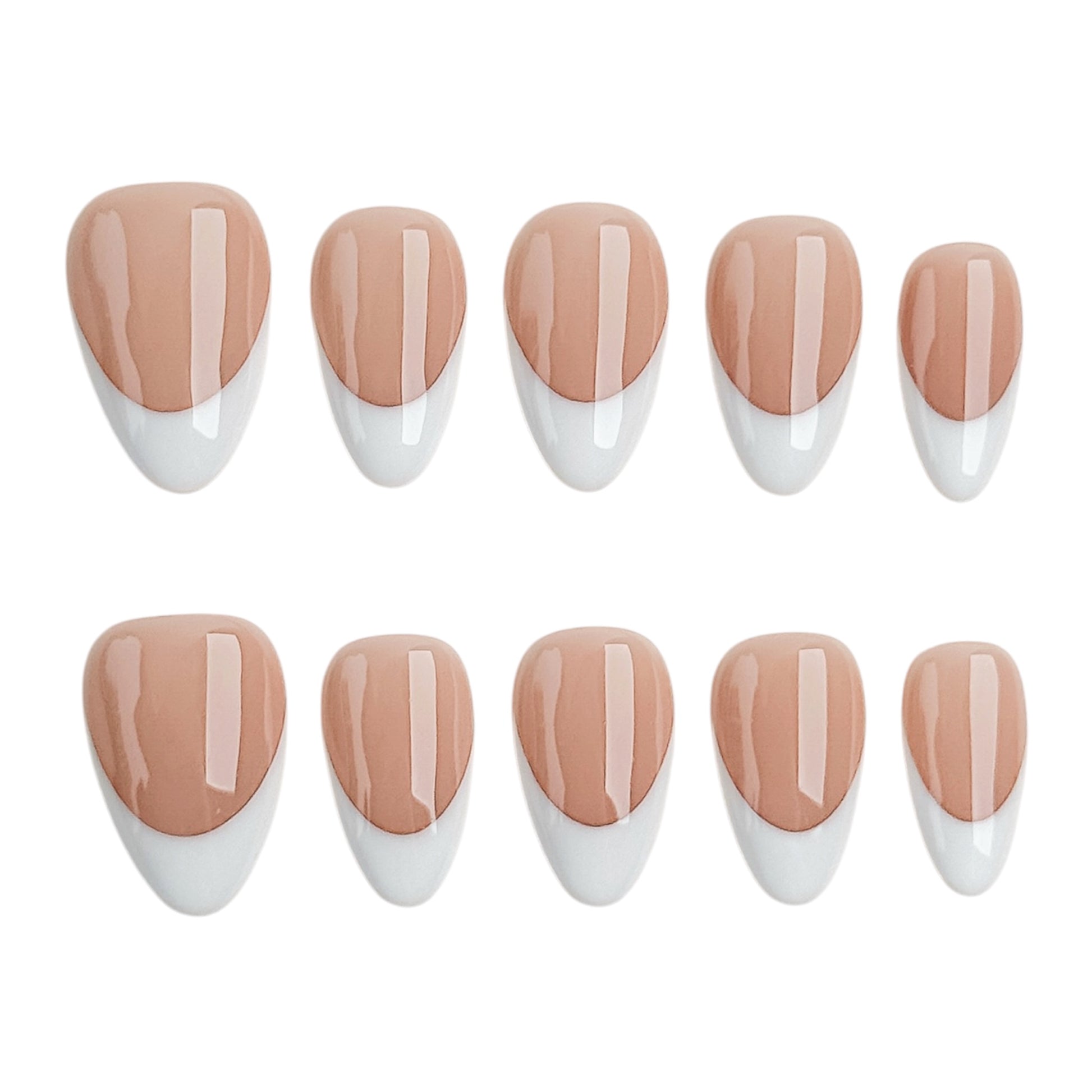 Blanc de Lune handmade press-on nails featuring a classic white French tip design with a short almond shape by NailMusee