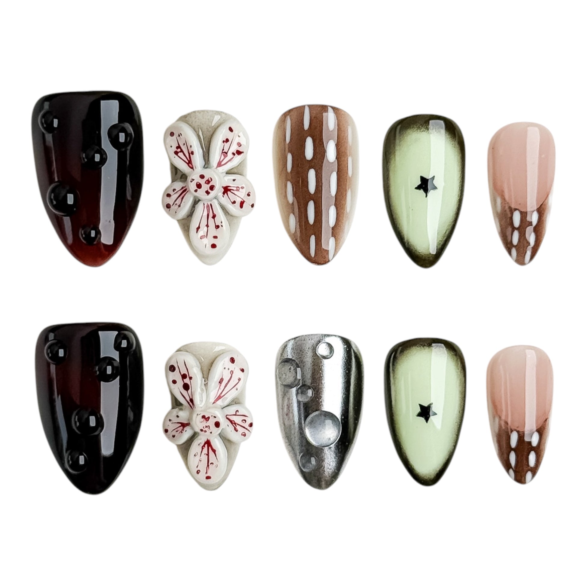 Forêt de Biches press-on nails NailMusee faux ongles réutilisables nail art floral 3D élégant