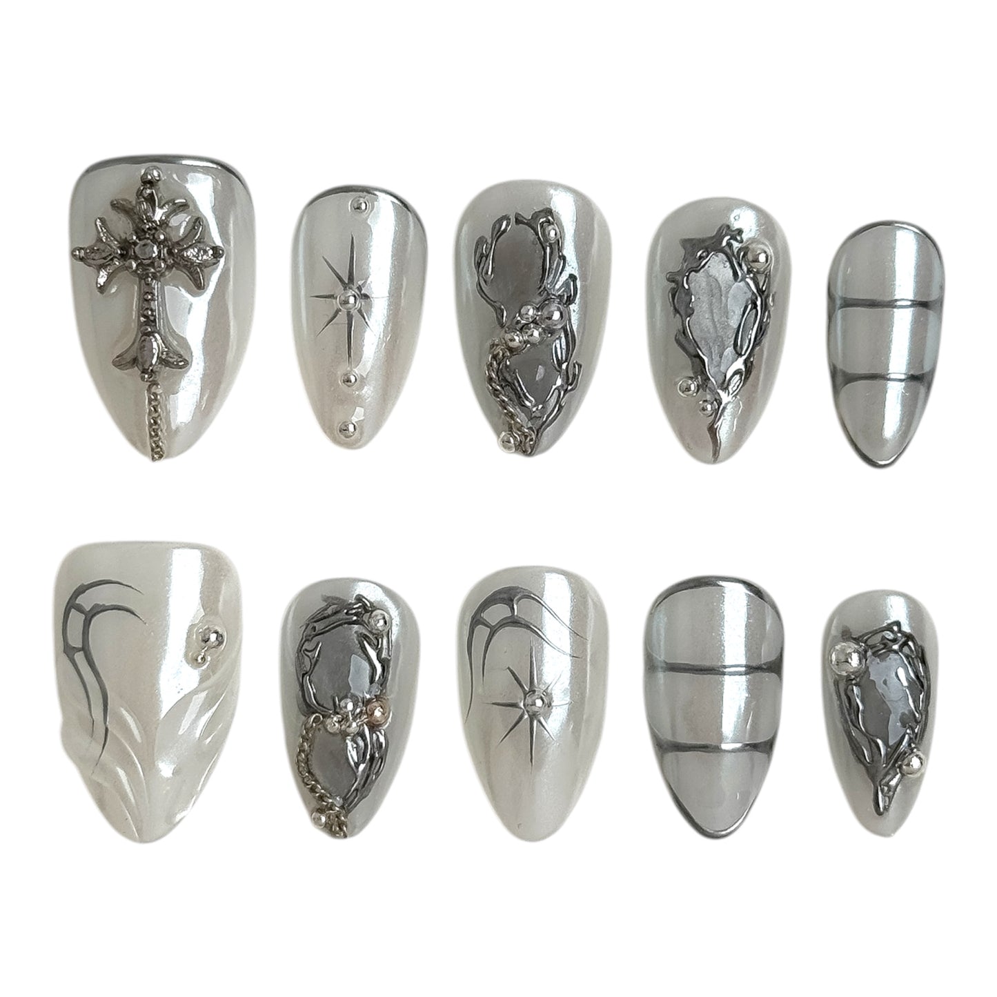 Faux ongles blanc chrome avec effet miroir – NailMuseeJust White