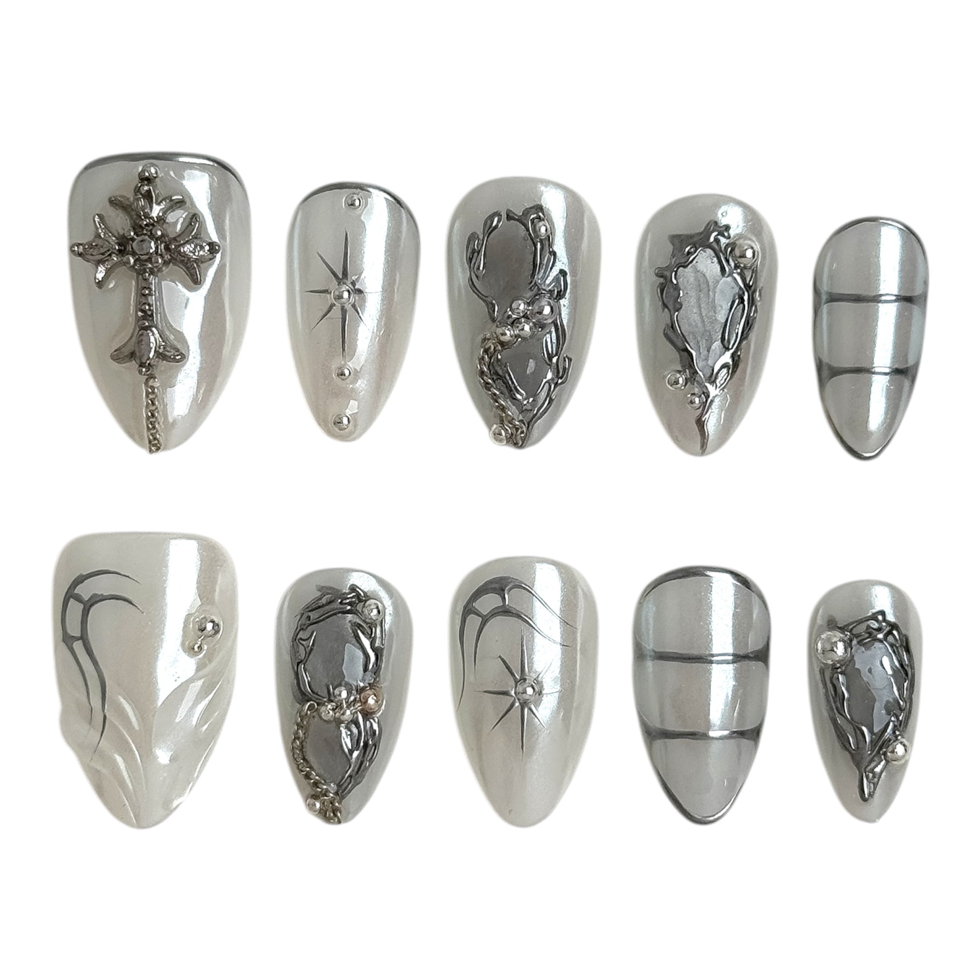 Faux ongles blanc chrome avec effet miroir – NailMuseeJust White