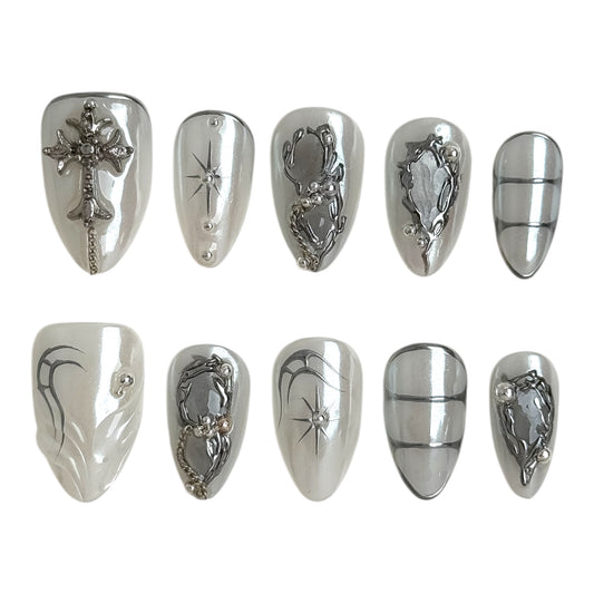 Faux ongles blanc chrome avec effet miroir – NailMuseeJust White