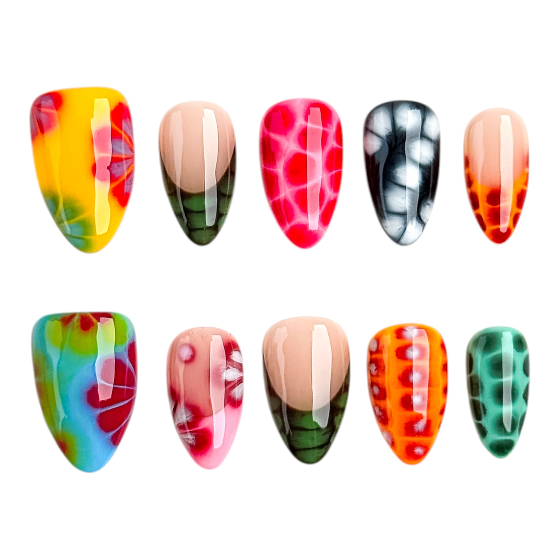 set complet faux ongles Jelly Reef NailMusee avec design artistique multicolore