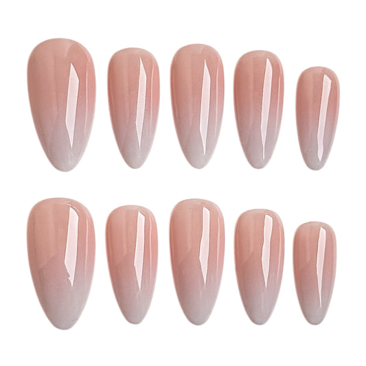 Faux ongles nude dégradés Rosée Pure en forme amande longue, effet élégant et naturel