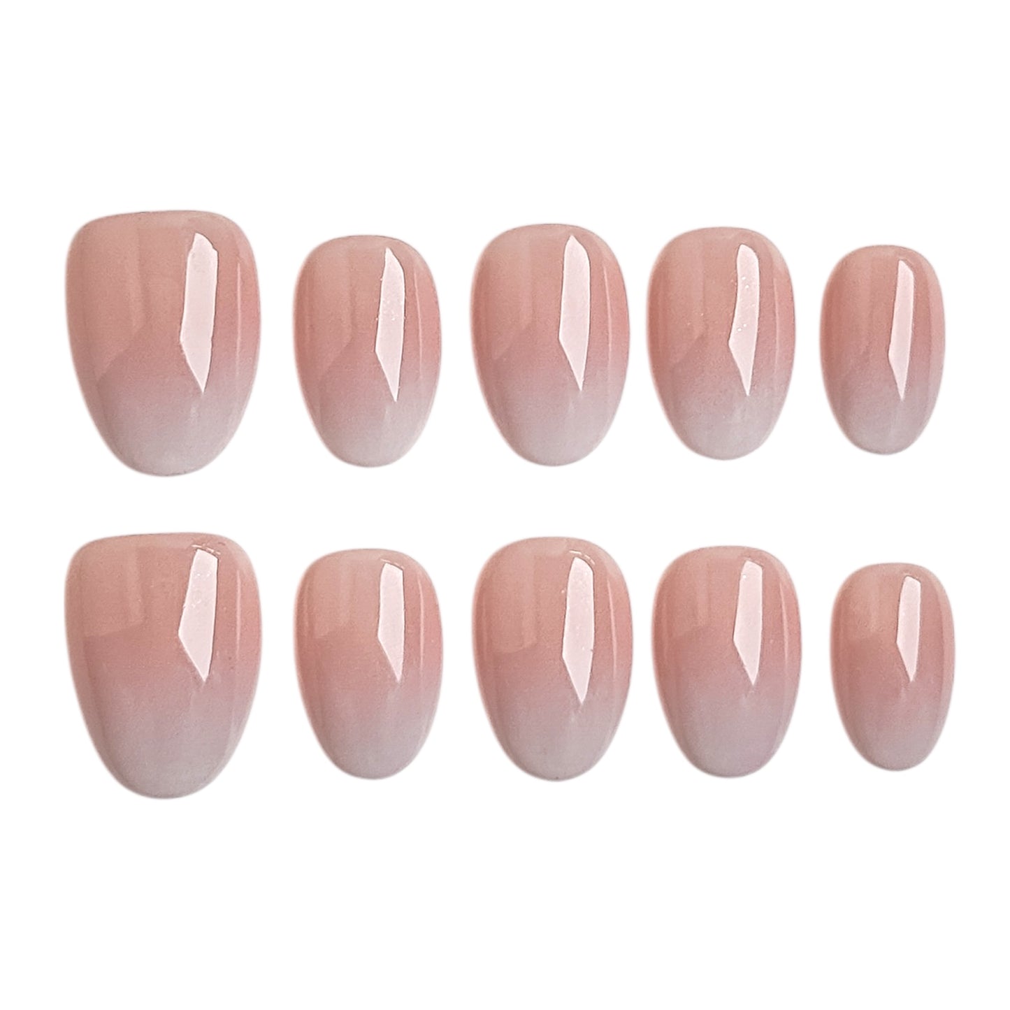 Faux ongles nude dégradés Rosée Pure en version courte, finition brillante effet baby boomer